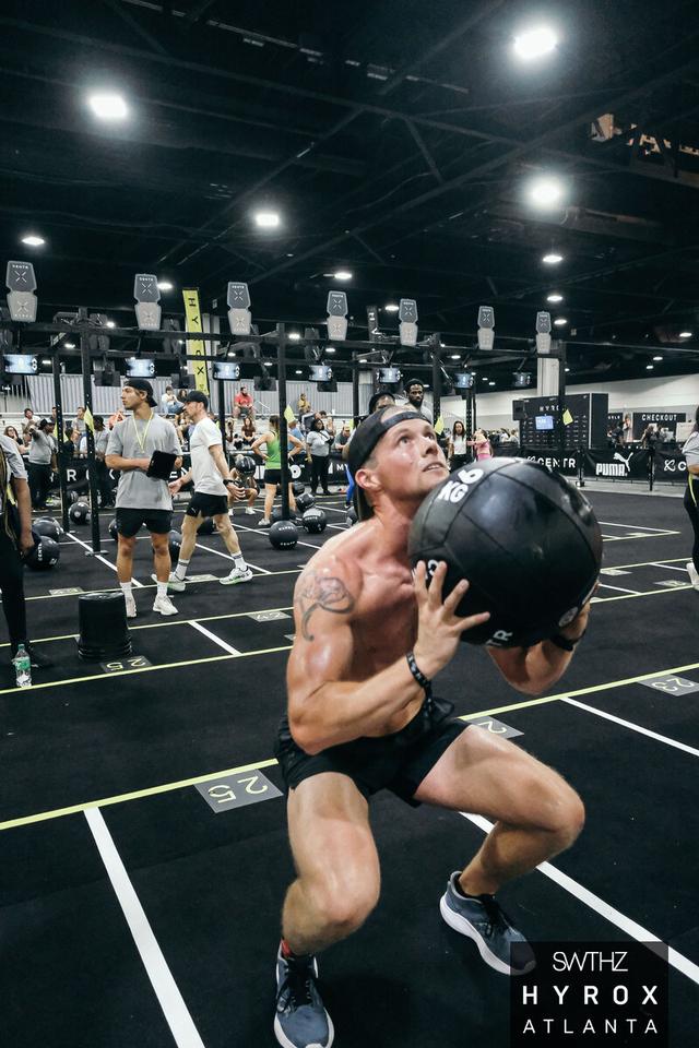 Clayton Marshall on the wall balls station at HYROX Atlanta