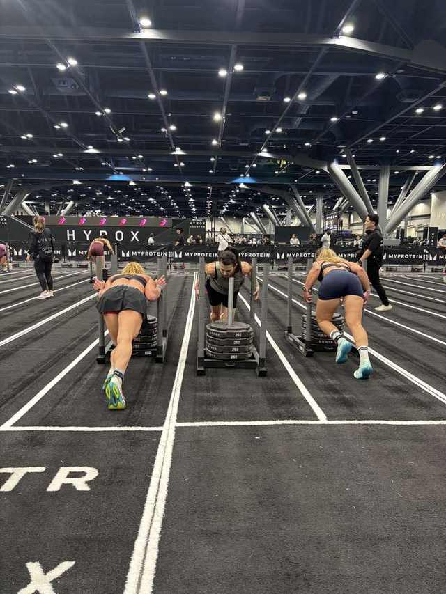 FTX athletes on the sled push at HYROX Houston