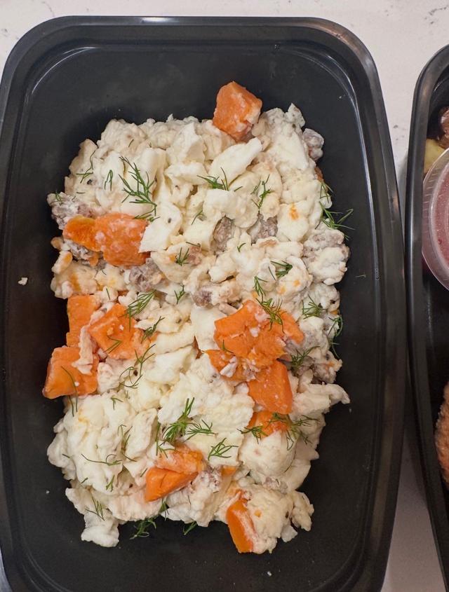 Egg white scramble with sweet potato and dill