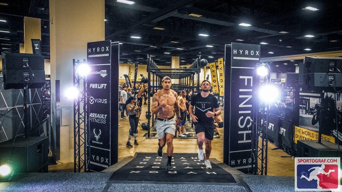 Athletes coming off the finish arch at HYROX Fort Worth